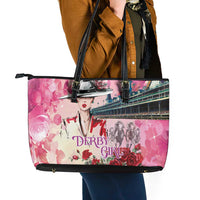 Kentucky Horses Racing Leather Tote Bag Churchill Downs Derby Girl Watercolor Style
