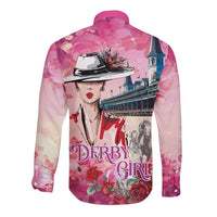 Kentucky Horses Racing Long Sleeve Button Shirt Churchill Downs Derby Girl Watercolor Style