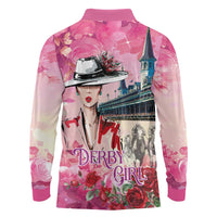 Kentucky Horses Racing Long Sleeve Polo Shirt Churchill Downs Derby Girl Watercolor Style