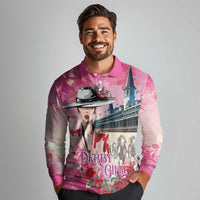 Kentucky Horses Racing Long Sleeve Polo Shirt Churchill Downs Derby Girl Watercolor Style