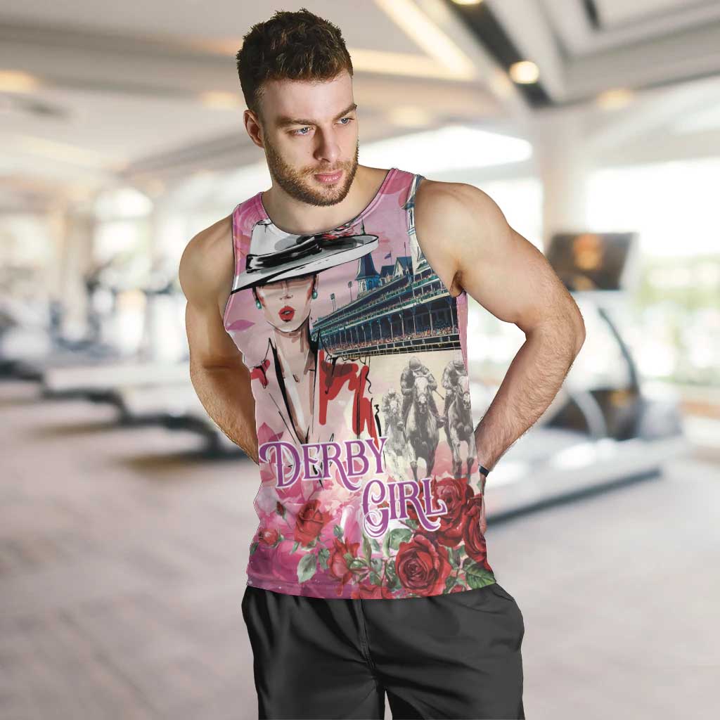 Kentucky Horses Racing Men Tank Top Churchill Downs Derby Girl Watercolor Style