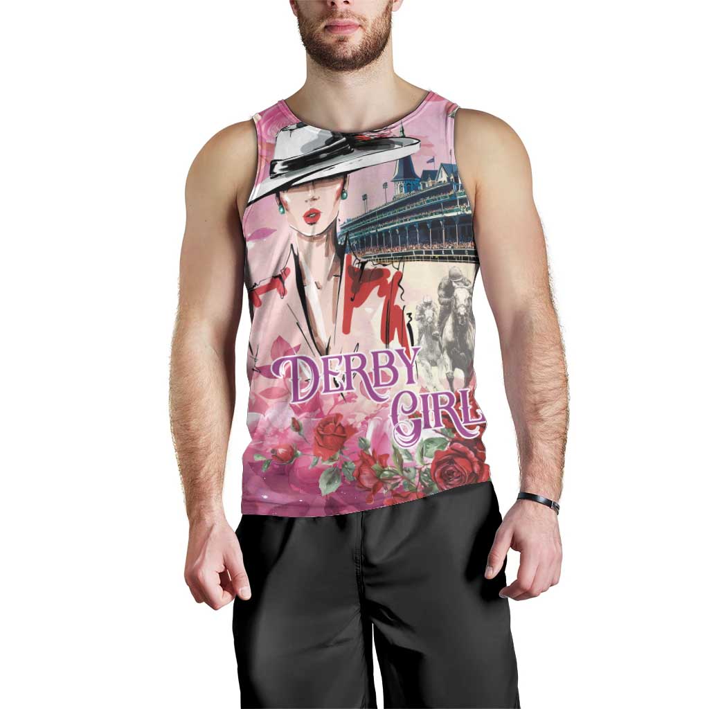 Kentucky Horses Racing Men Tank Top Churchill Downs Derby Girl Watercolor Style