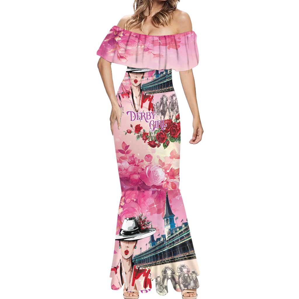 Kentucky Horses Racing Mermaid Dress Churchill Downs Derby Girl Watercolor Style