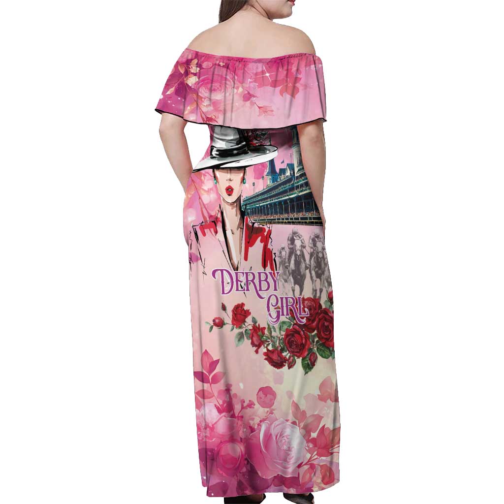 Kentucky Horses Racing Off Shoulder Maxi Dress Churchill Downs Derby Girl Watercolor Style