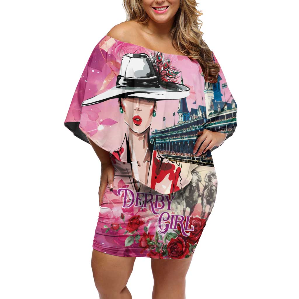 Kentucky Horses Racing Off Shoulder Short Dress Churchill Downs Derby Girl Watercolor Style