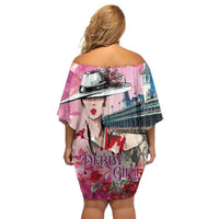 Kentucky Horses Racing Off Shoulder Short Dress Churchill Downs Derby Girl Watercolor Style