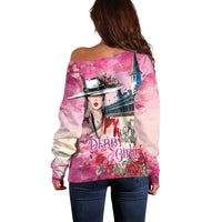 Kentucky Horses Racing Off Shoulder Sweater Churchill Downs Derby Girl Watercolor Style
