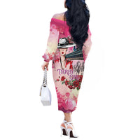 Kentucky Horses Racing Off The Shoulder Long Sleeve Dress Churchill Downs Derby Girl Watercolor Style