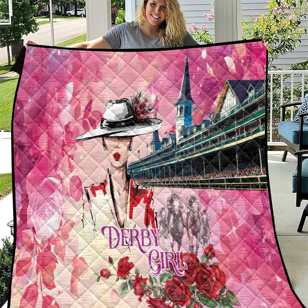 Kentucky Horses Racing Quilt Churchill Downs Derby Girl Watercolor Style
