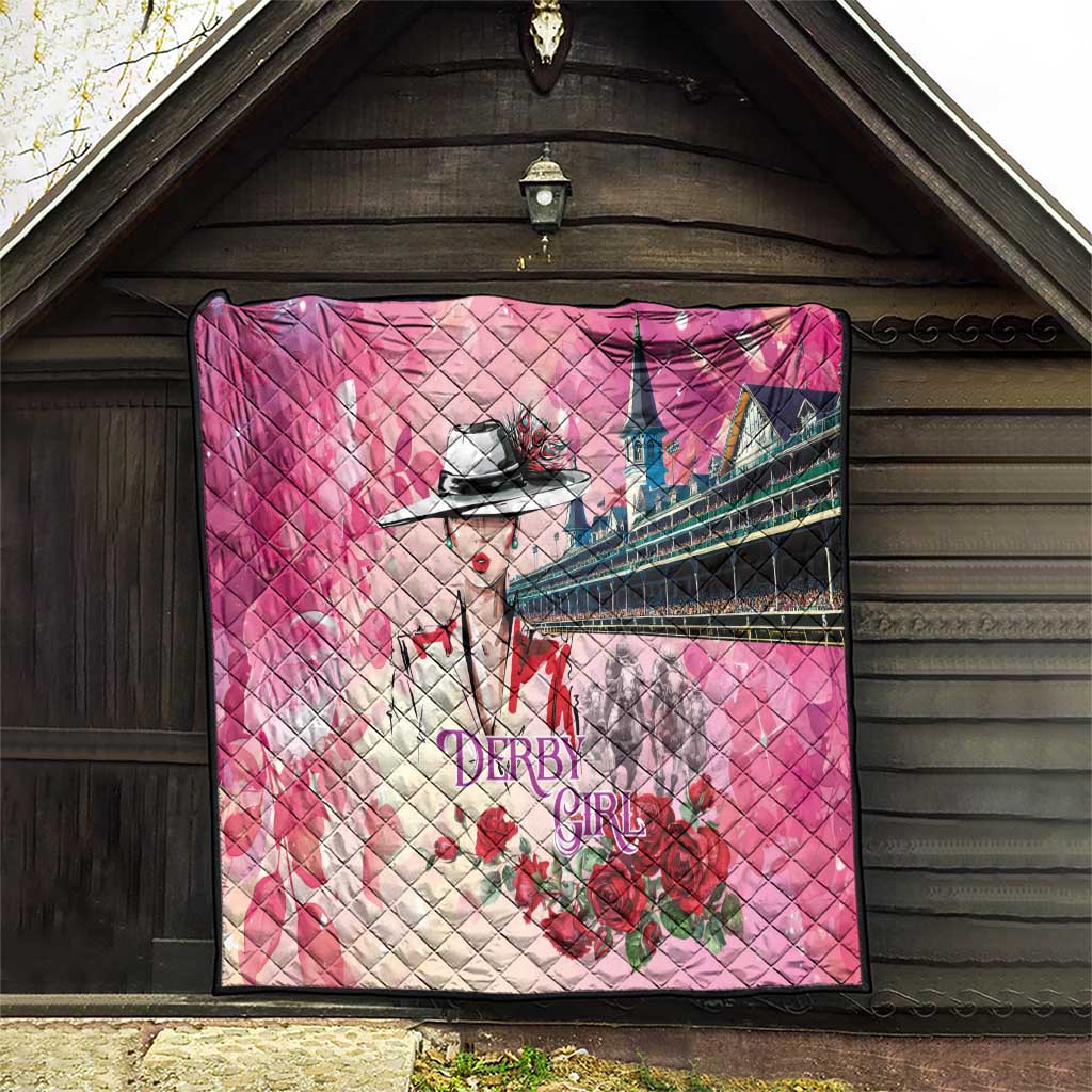 Kentucky Horses Racing Quilt Churchill Downs Derby Girl Watercolor Style