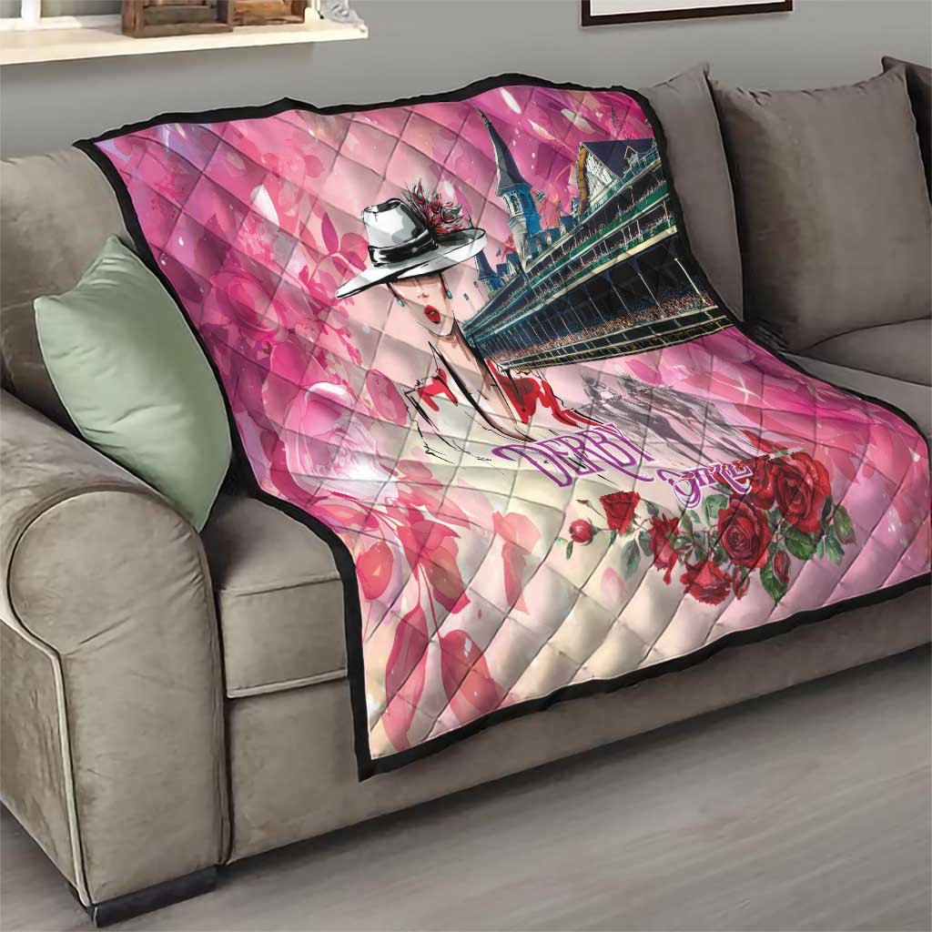 Kentucky Horses Racing Quilt Churchill Downs Derby Girl Watercolor Style