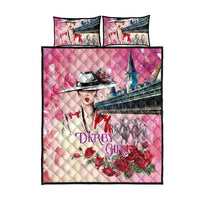 Kentucky Horses Racing Quilt Bed Set Churchill Downs Derby Girl Watercolor Style