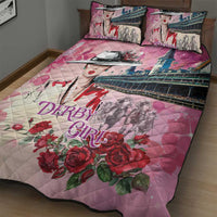Kentucky Horses Racing Quilt Bed Set Churchill Downs Derby Girl Watercolor Style