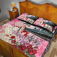 Kentucky Horses Racing Quilt Bed Set Churchill Downs Derby Girl Watercolor Style