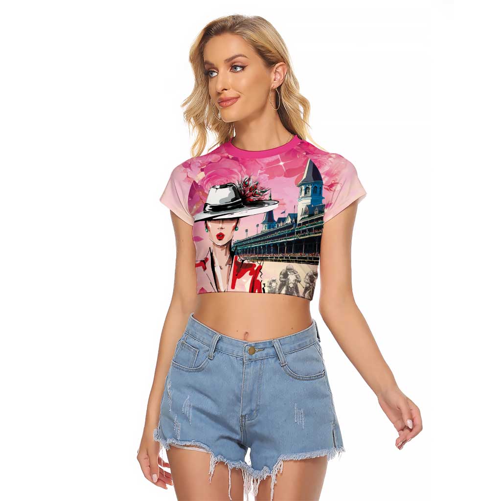 Kentucky Horses Racing Raglan Cropped T Shirt Churchill Downs Derby Girl Watercolor Style