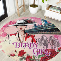 Kentucky Horses Racing Round Carpet Churchill Downs Derby Girl Watercolor Style