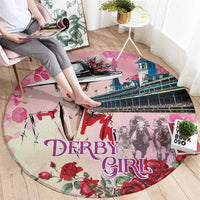 Kentucky Horses Racing Round Carpet Churchill Downs Derby Girl Watercolor Style