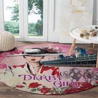 Kentucky Horses Racing Round Carpet Churchill Downs Derby Girl Watercolor Style