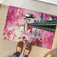 Kentucky Horses Racing Rubber Doormat Churchill Downs Derby Girl Watercolor Style