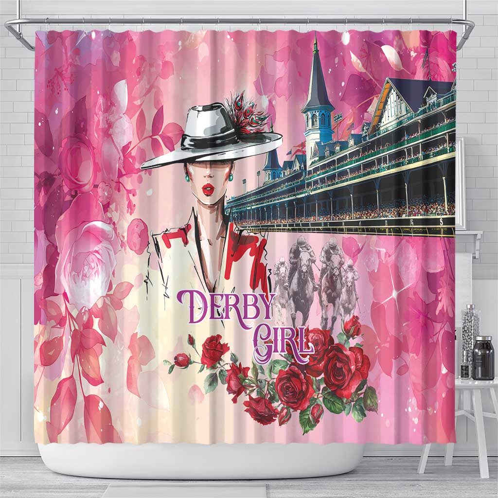 Kentucky Horses Racing Shower Curtain Churchill Downs Derby Girl Watercolor Style