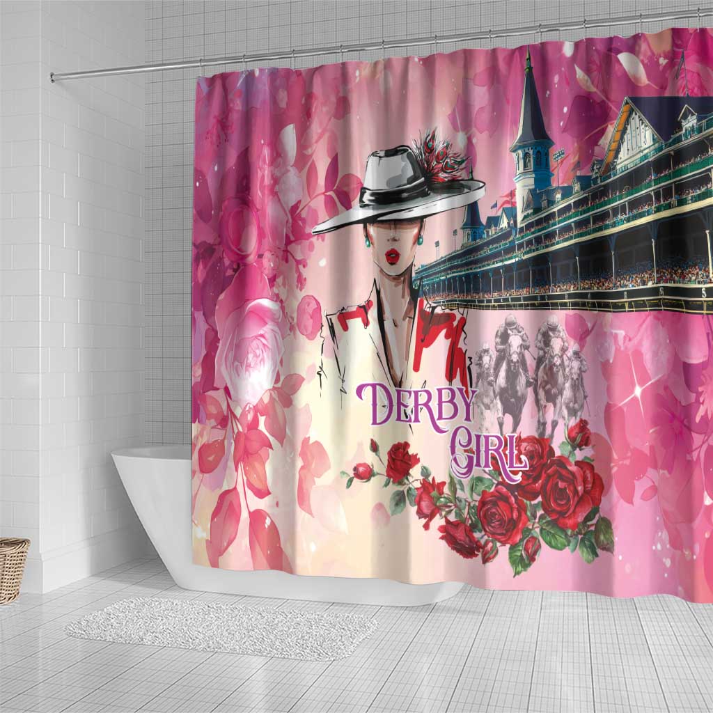 Kentucky Horses Racing Shower Curtain Churchill Downs Derby Girl Watercolor Style