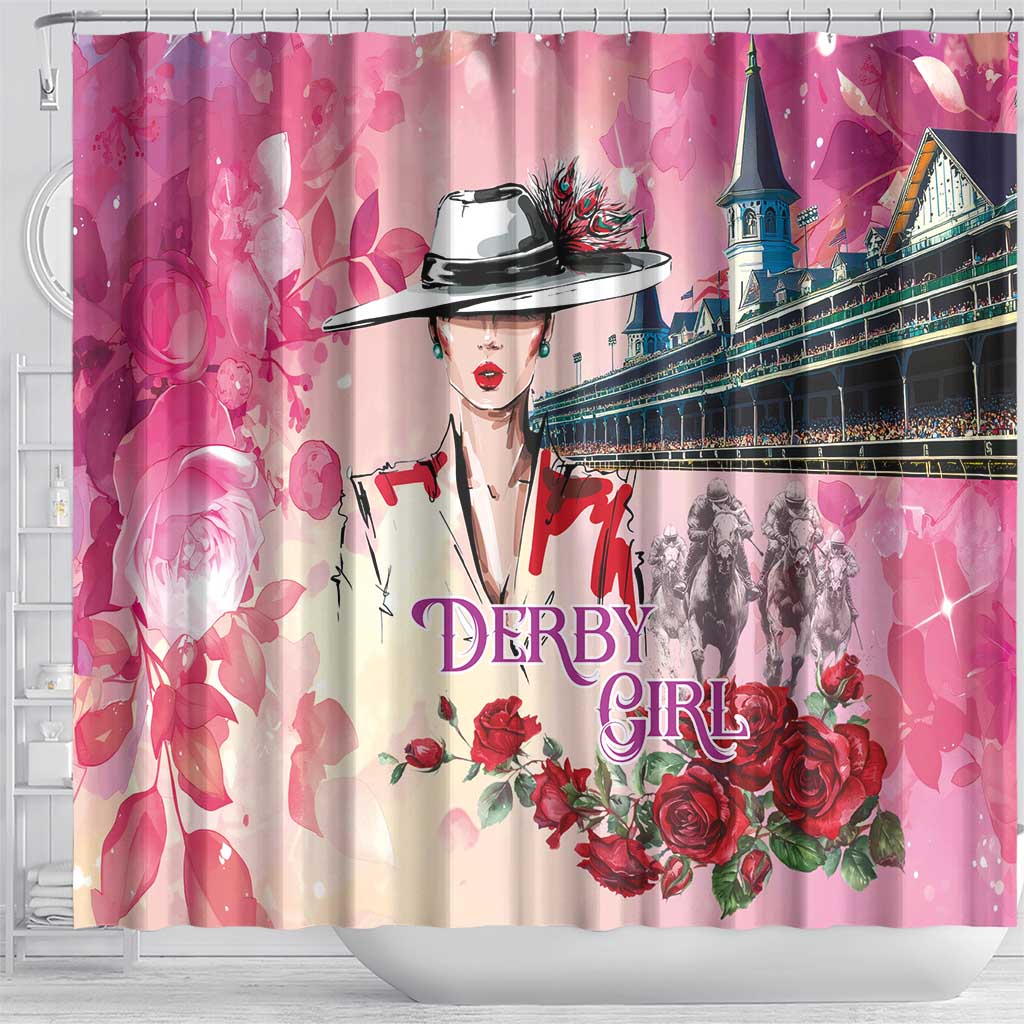 Kentucky Horses Racing Shower Curtain Churchill Downs Derby Girl Watercolor Style