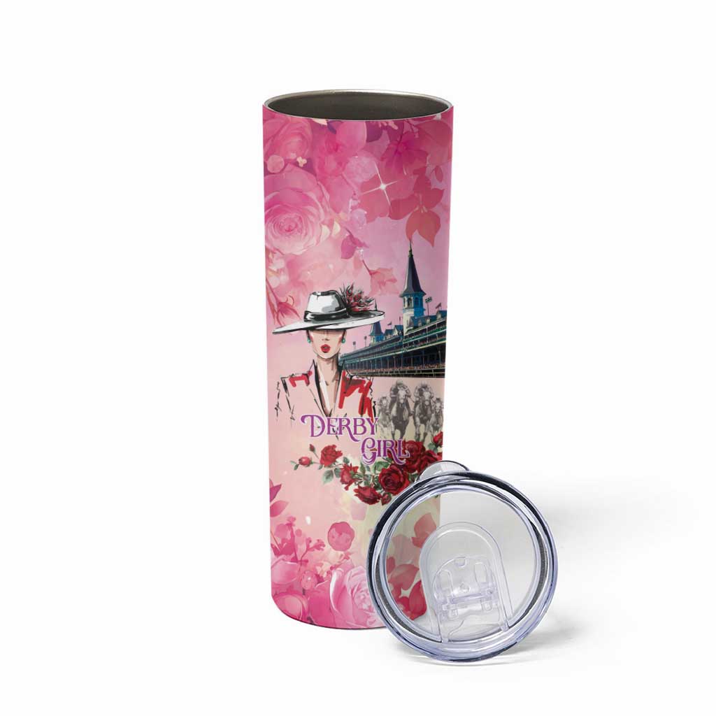Kentucky Horses Racing Skinny Tumbler Churchill Downs Derby Girl Watercolor Style