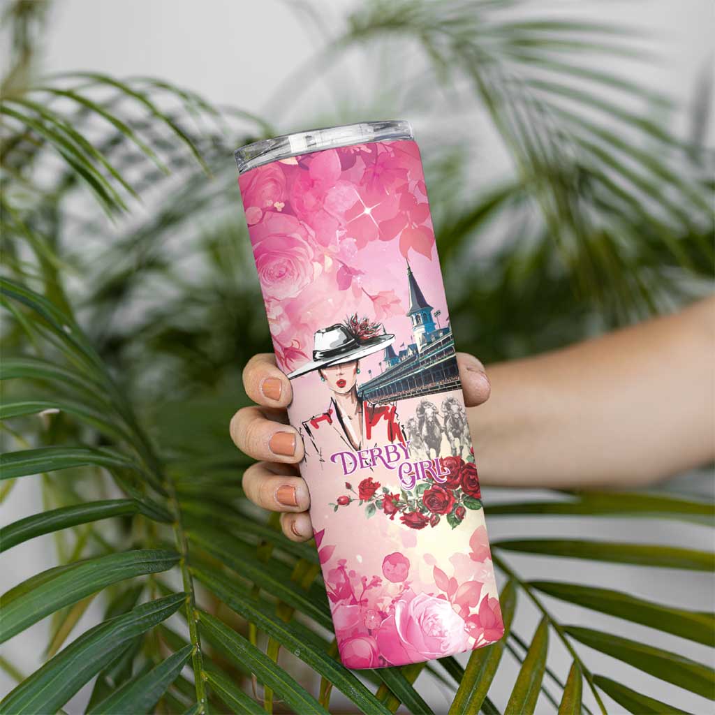 Kentucky Horses Racing Skinny Tumbler Churchill Downs Derby Girl Watercolor Style
