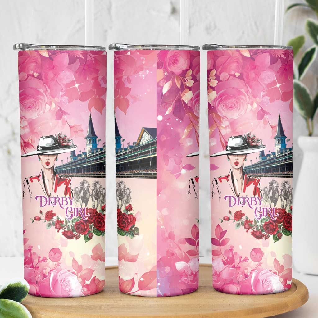 Kentucky Horses Racing Skinny Tumbler Churchill Downs Derby Girl Watercolor Style
