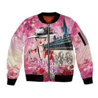 Kentucky Horses Racing Sleeve Zip Bomber Jacket Churchill Downs Derby Girl Watercolor Style