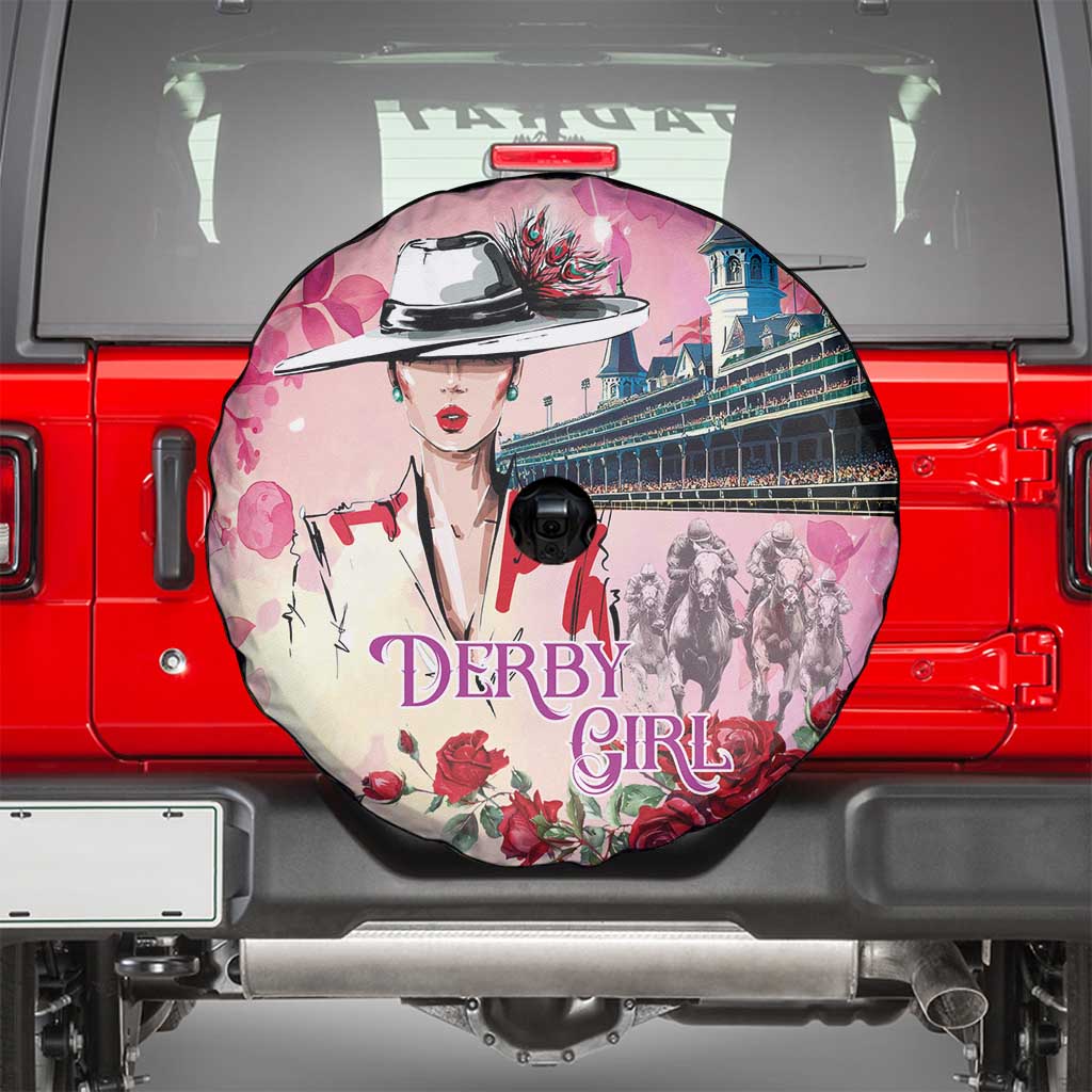 Kentucky Horses Racing Spare Tire Cover Churchill Downs Derby Girl Watercolor Style
