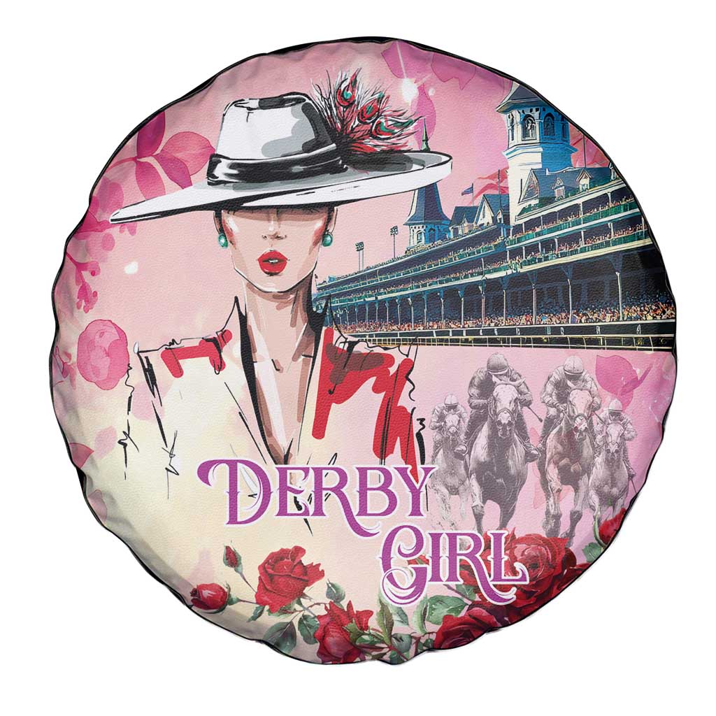 Kentucky Horses Racing Spare Tire Cover Churchill Downs Derby Girl Watercolor Style