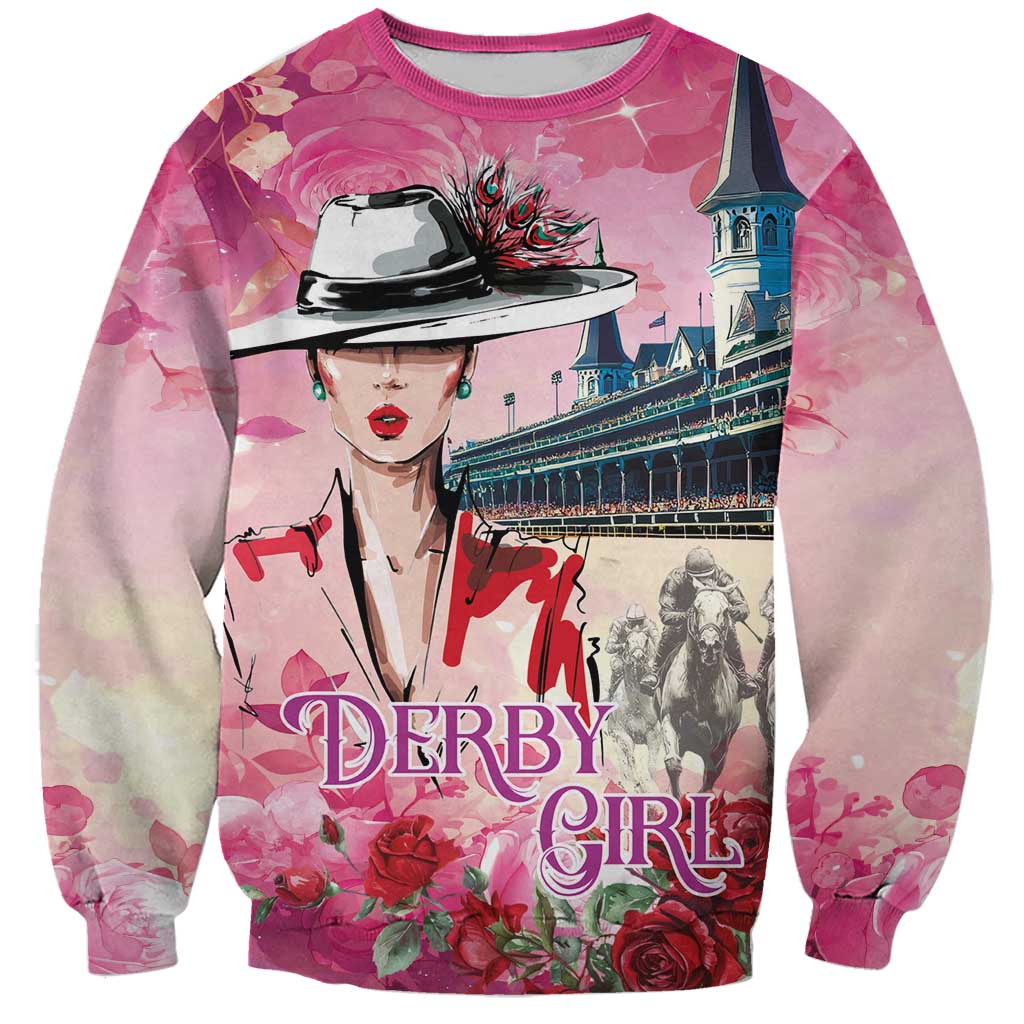Kentucky Horses Racing Sweatshirt Churchill Downs Derby Girl Watercolor Style