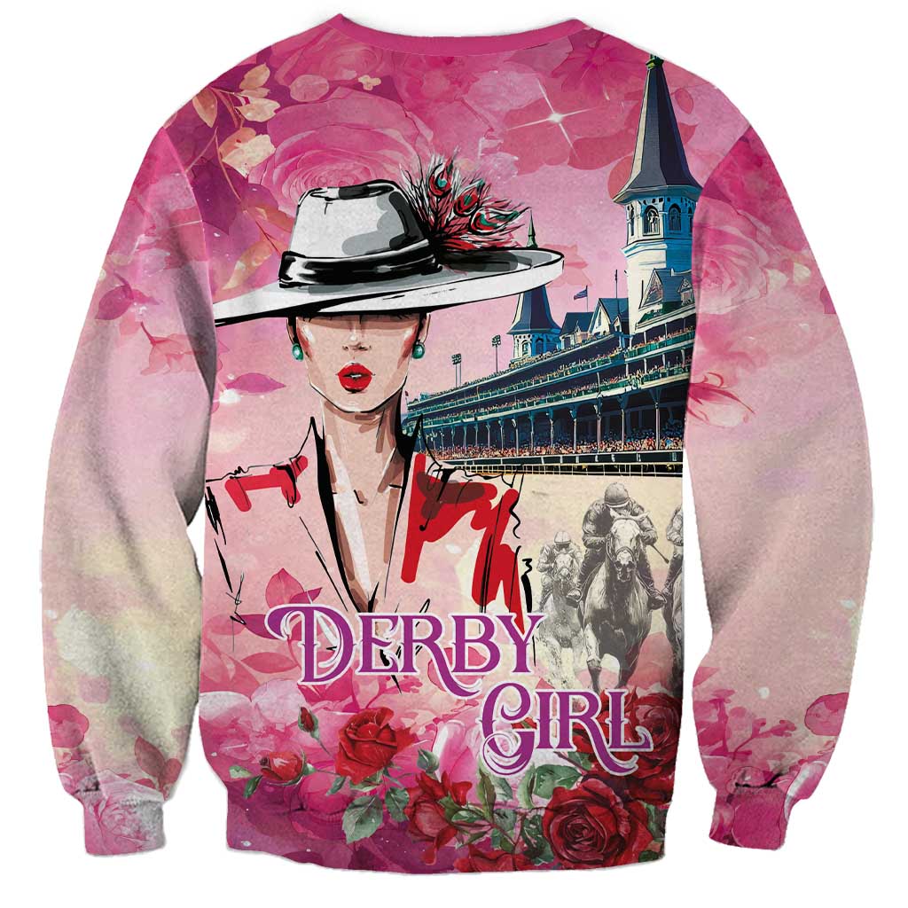 Kentucky Horses Racing Sweatshirt Churchill Downs Derby Girl Watercolor Style