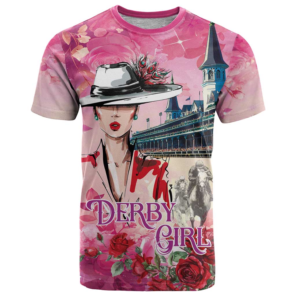 Kentucky Horses Racing T Shirt Churchill Downs Derby Girl Watercolor Style