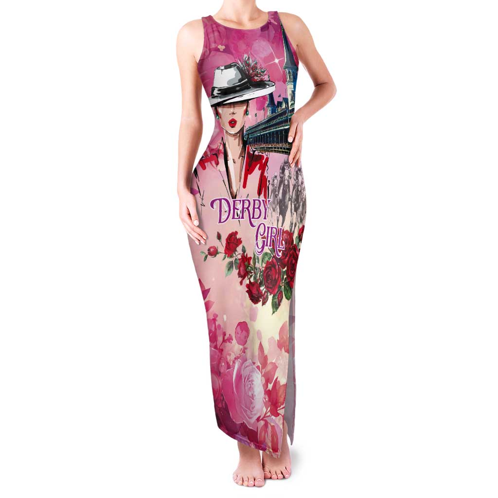 Kentucky Horses Racing Tank Maxi Dress Churchill Downs Derby Girl Watercolor Style