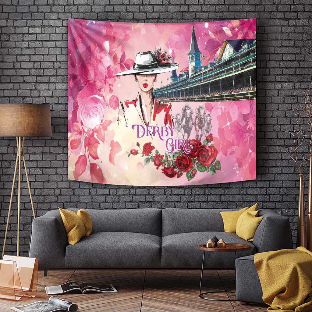 Kentucky Horses Racing Tapestry Churchill Downs Derby Girl Watercolor Style