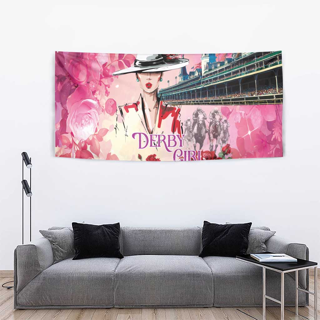 Kentucky Horses Racing Tapestry Churchill Downs Derby Girl Watercolor Style