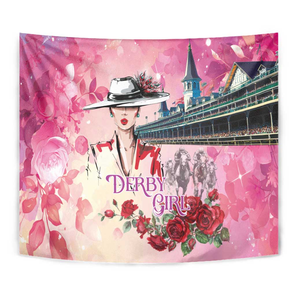 Kentucky Horses Racing Tapestry Churchill Downs Derby Girl Watercolor Style