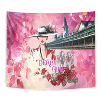 Kentucky Horses Racing Tapestry Churchill Downs Derby Girl Watercolor Style