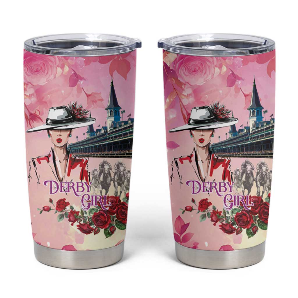 Kentucky Horses Racing Tumbler Cup Churchill Downs Derby Girl Watercolor Style