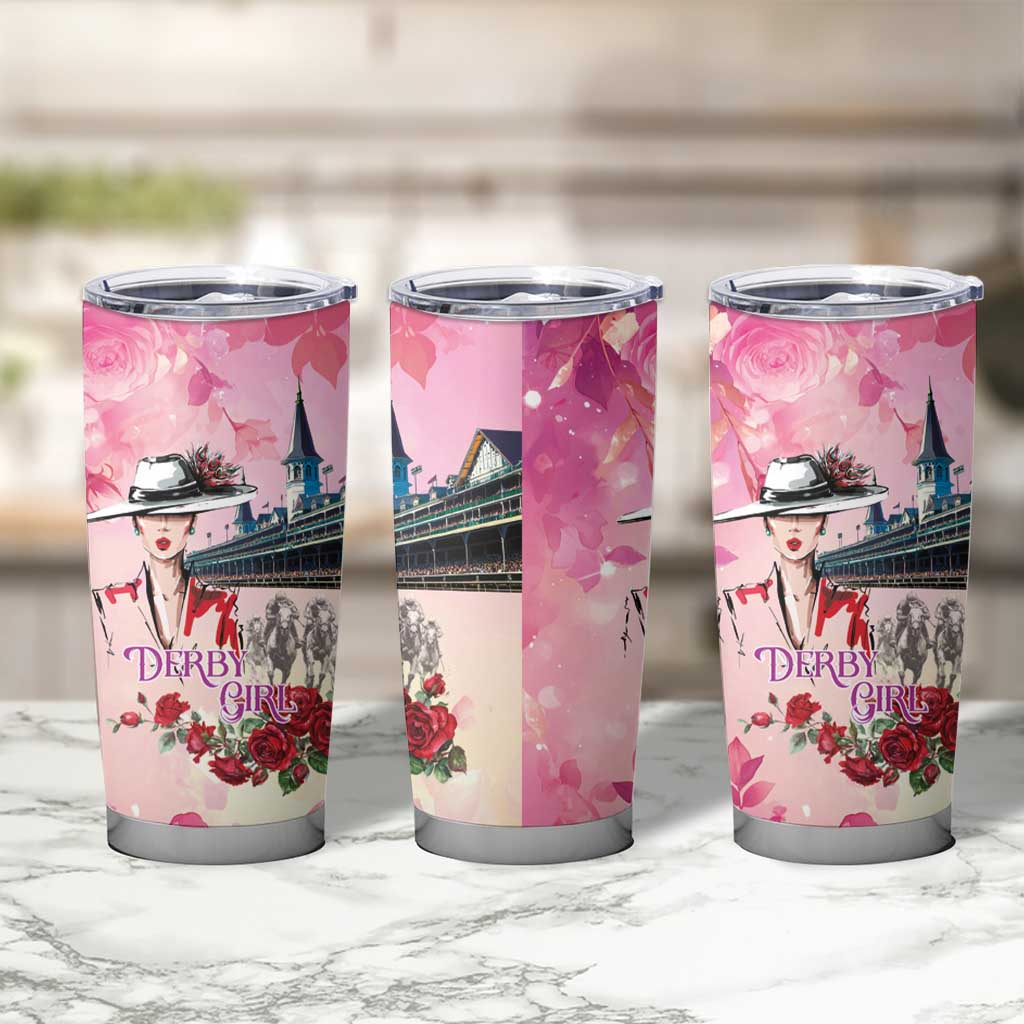 Kentucky Horses Racing Tumbler Cup Churchill Downs Derby Girl Watercolor Style