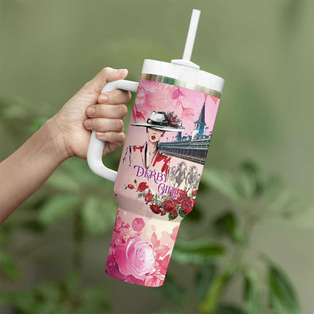 Kentucky Horses Racing Tumbler With Handle Churchill Downs Derby Girl Watercolor Style