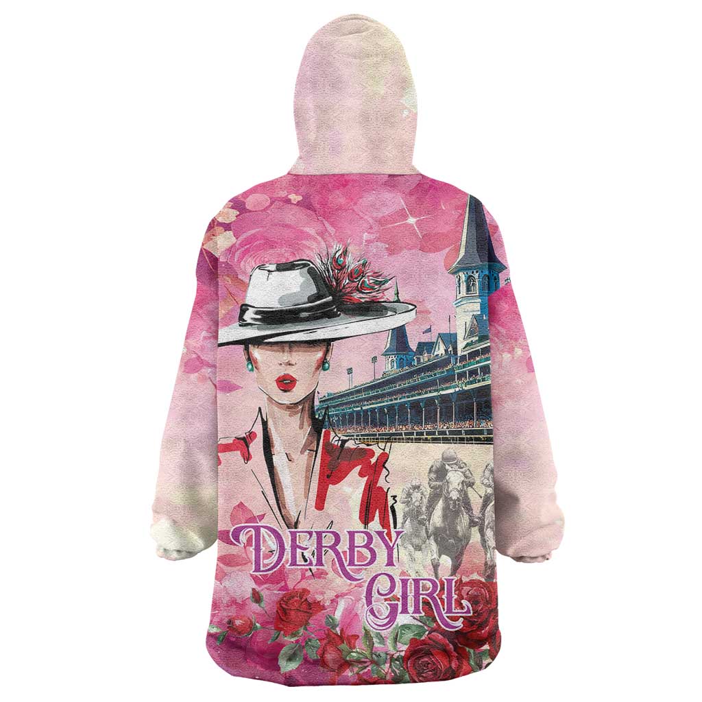 Kentucky Horses Racing Wearable Blanket Hoodie Churchill Downs Derby Girl Watercolor Style