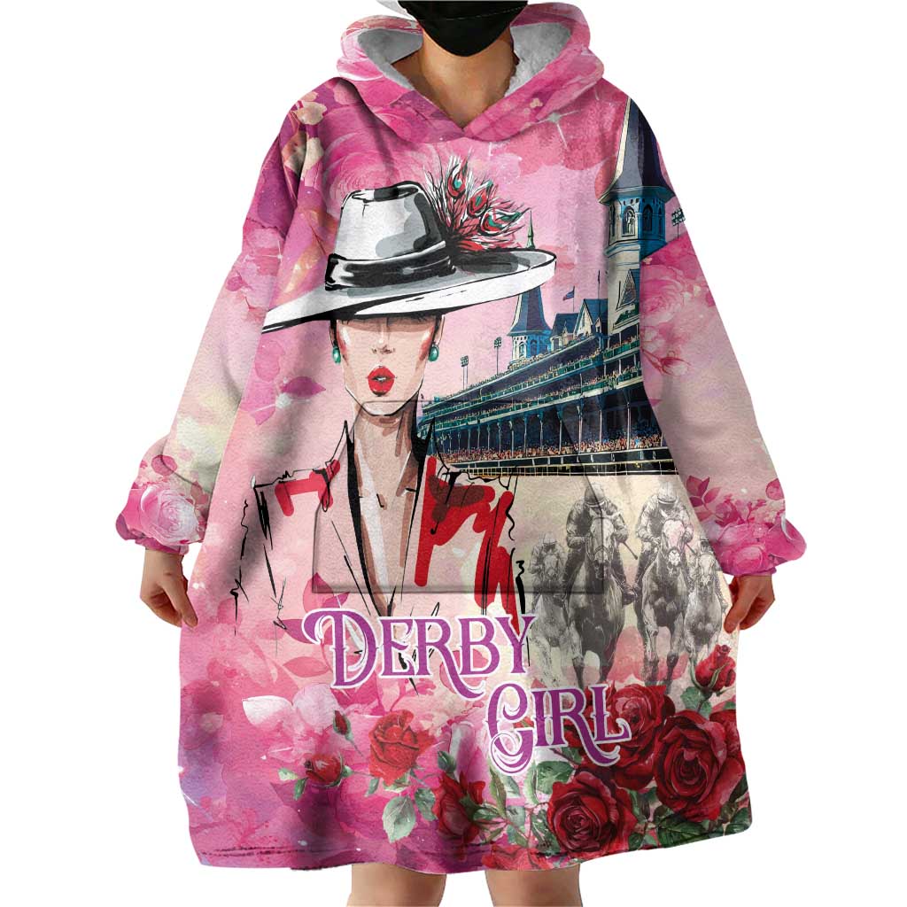 Kentucky Horses Racing Wearable Blanket Hoodie Churchill Downs Derby Girl Watercolor Style