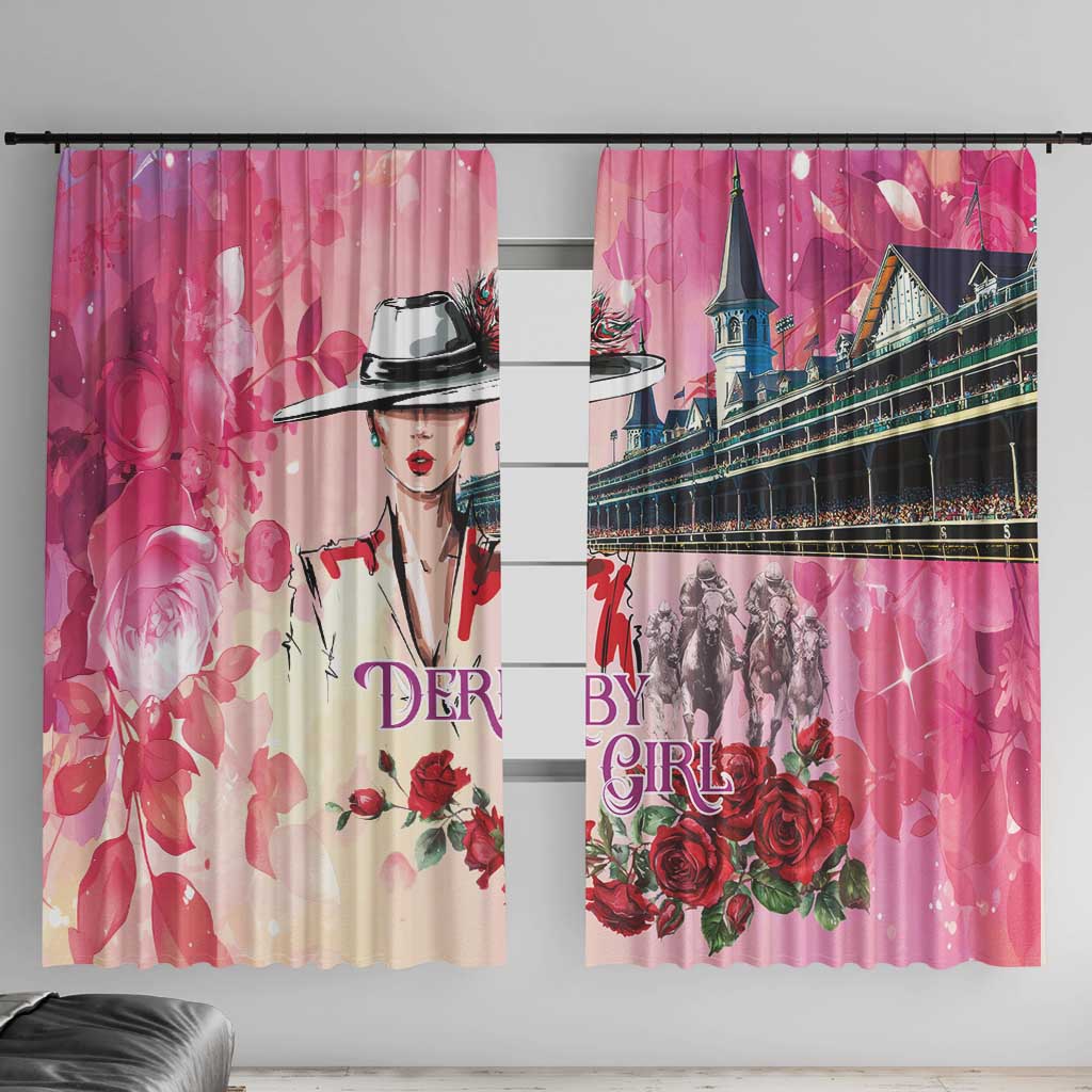 Kentucky Horses Racing Window Curtain Churchill Downs Derby Girl Watercolor Style