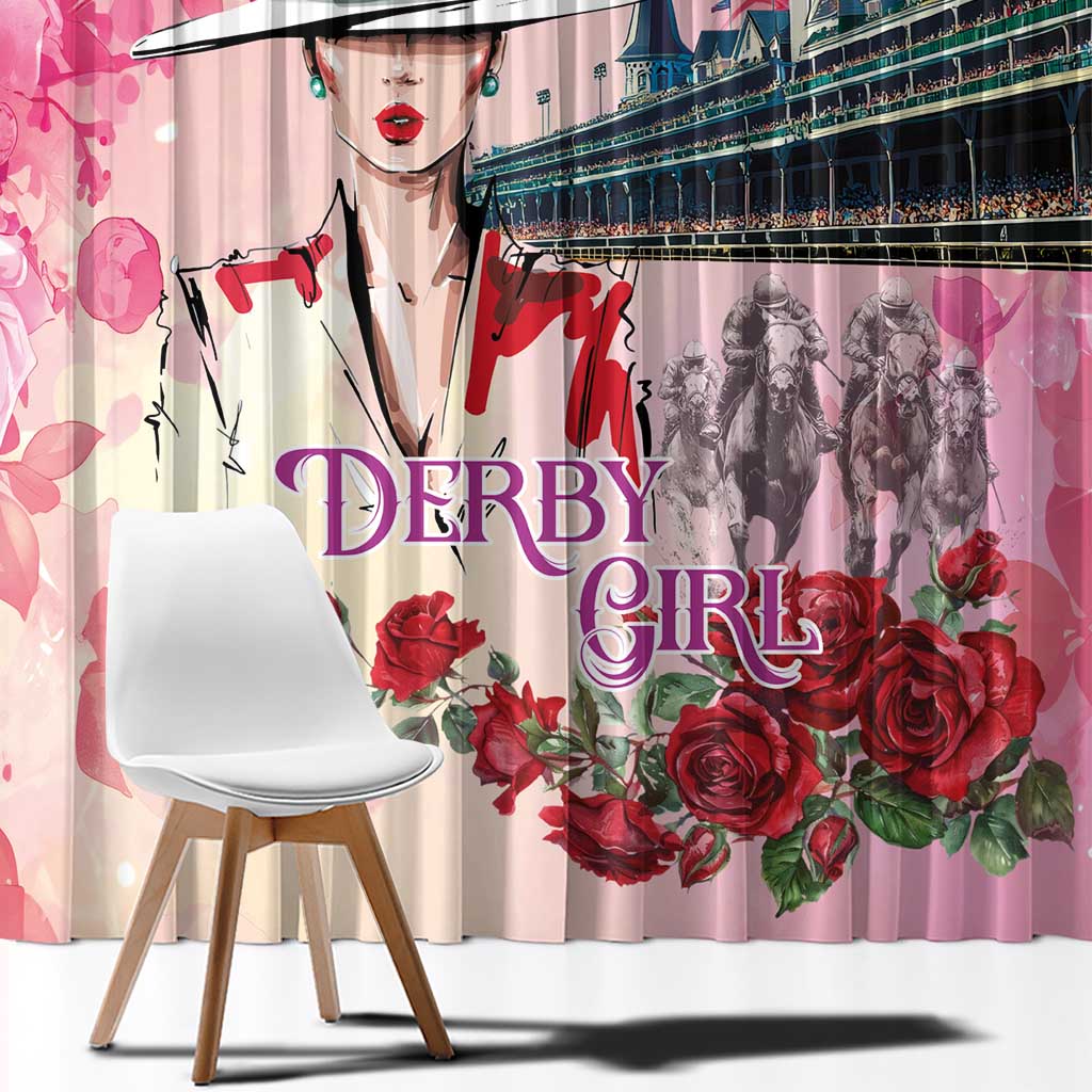 Kentucky Horses Racing Window Curtain Churchill Downs Derby Girl Watercolor Style