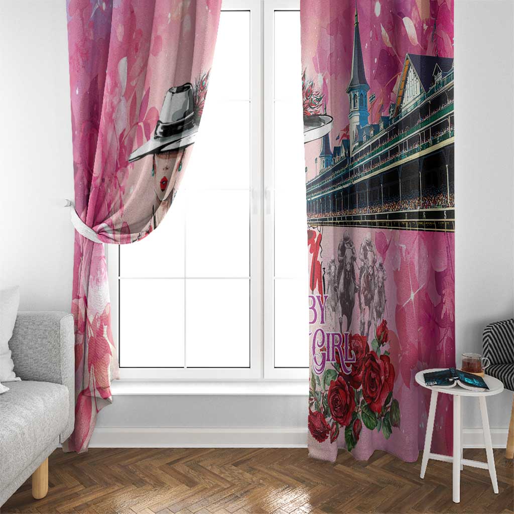 Kentucky Horses Racing Window Curtain Churchill Downs Derby Girl Watercolor Style