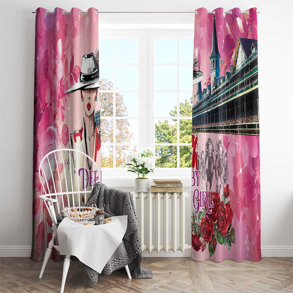 Kentucky Horses Racing Window Curtain Churchill Downs Derby Girl Watercolor Style