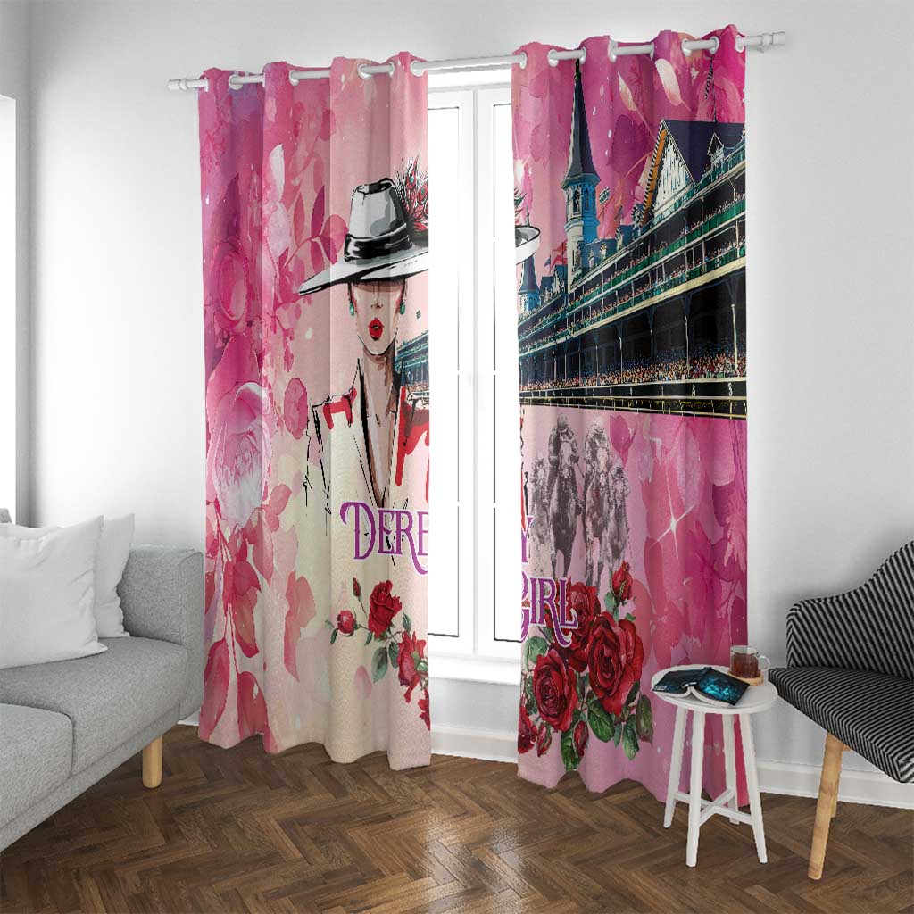 Kentucky Horses Racing Window Curtain Churchill Downs Derby Girl Watercolor Style